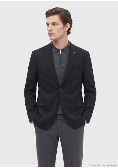 Ramsey Siyah Düz Regular Fit %100 Kaşmir Ceket
