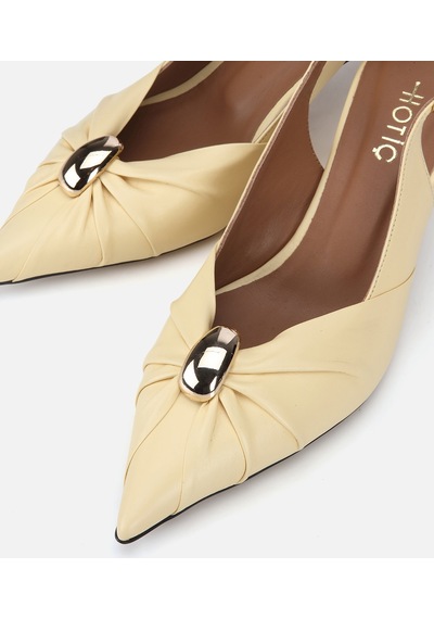 Hotiç Kadın Deri Sarı Gold Tokalı Arkası Açık Kısa Topuklu Stiletto 01ayh321440a520 01ayh321440a520