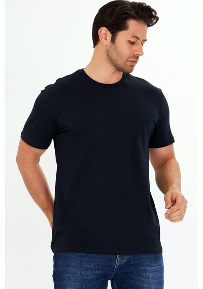 Trendhill Erkek Lacivert Pamuklu Bisiklet Yaka Büyük Beden T-shirt Lcv5014b
