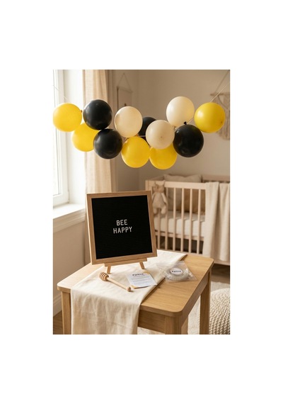 Bal Arısı Temalı Doğum Günü Süsleme Mini Set Siyah Keçe Yazı Panosu Standlı Balon Zincirli 1 Yaş Konsepti
