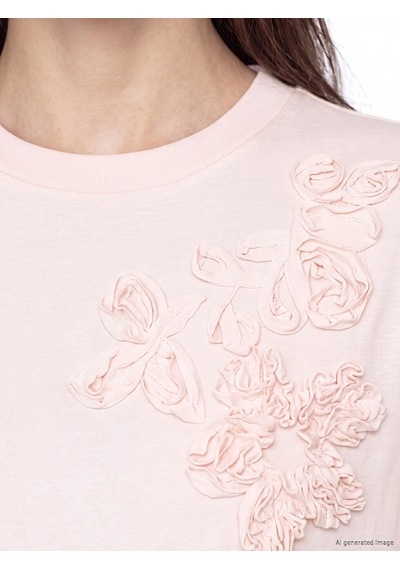 Lcw Modest Pembe Nakışlı Soft Touch Kadın Tişört