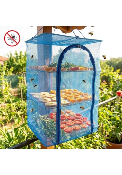 Buffer 3 Katlı Fermuarlı Sebze Meyve Kurutucu File 40x40 Cm Katlı Askılı Kurutma Filesi 52 Cm Uzunluk Diğer