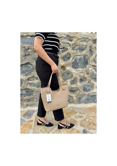 Just Polo Kadın Yeni Sezon Yumuşak Deri Lüks El Çantası Shopper Vizon 40159374