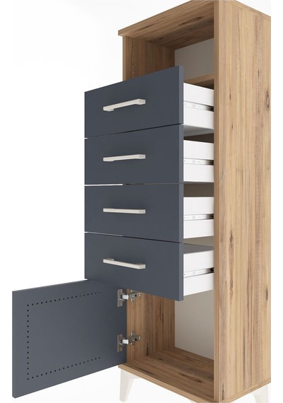 Arges Dolap Tek Raflı 4 Çekmeceli Tek Kapaklı 44x30x134 Çam-antrasit Atlas Çam