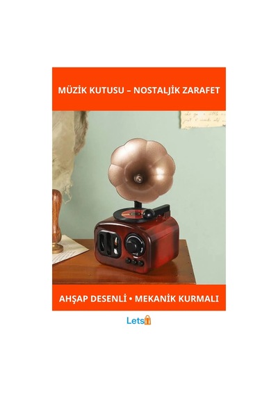 Ahşap Retro Görünümlü Gramofon Müzik Kutusu