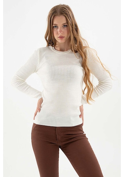 Fashion Friends Kadın Fitilli Bisiklet Yaka Kazak 23k0290k1 Ekru