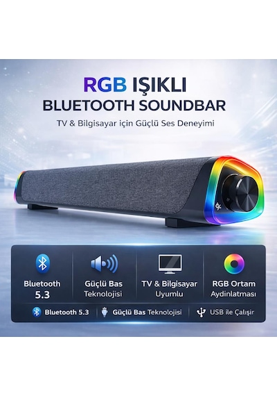 Coofbe Rgb Işıklı Vers.5.3 Bluetooth Masaüstü Hoparlör Tv Bilgisayar Soundbar Ses Sistemi Speaker Hoparlör
