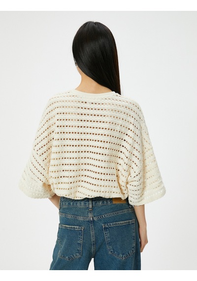 Koton Ajurlu Sweatshirt Yarım Kollu Bisiklet Yaka Beli Lastikli Kırık Beyaz 4sak30008ek Ekru Koton Ajurlu Sweatshirt Yarım Kollu Bisiklet Yaka Beli Lastikli Kırık Beyaz 4sak30008ek Ekru