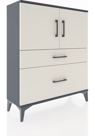 Arges Şifonyer 2 Raflı 2 Çekmeceli 2 Kapaklı 88x30x106 Antrasit-aytaşı Antrasit