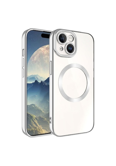 Apple Uyumlu iPhone 15 Plus Kılıf M-safe Wireless Şarj Özellikli Zore Setro Silikon Gümüş