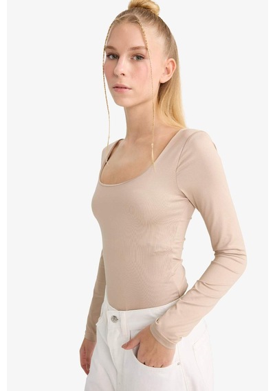 Defacto Coool U Yaka Uzun Kollu Çıtçıtlı Body F8042ax25aubg208 Bej