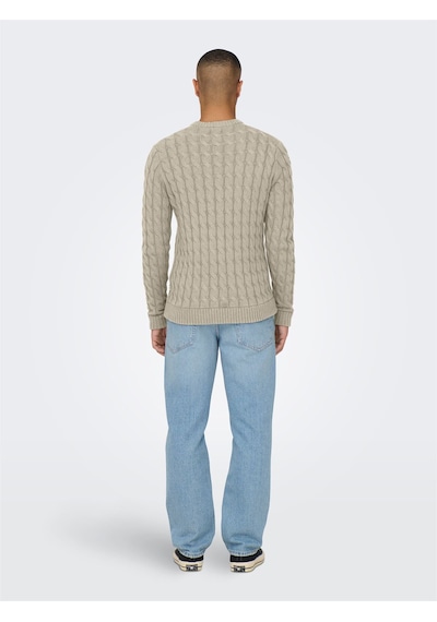 Only & Sons Onskıcker Lıfe Reg 3 Cable Crew Knıt Erkek Gri Kazak - 22026504