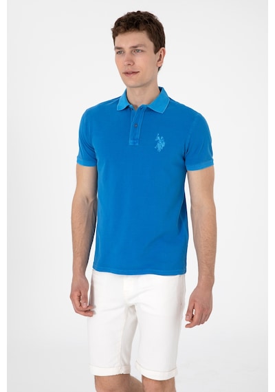 U.S. Polo Assn. Erkek Slim Fit Polo Yaka Kobalt Yıkamalı Basic Tişört 50305995-VR077