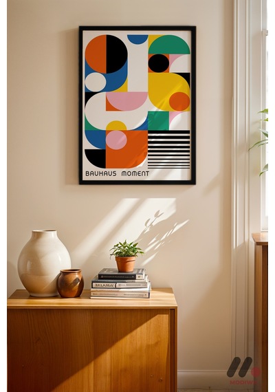 Bauhaus Moment Geometrik Poster, Siyah Çerçeveli Duvar Tablosu - Modern Ev Dekorasyonu