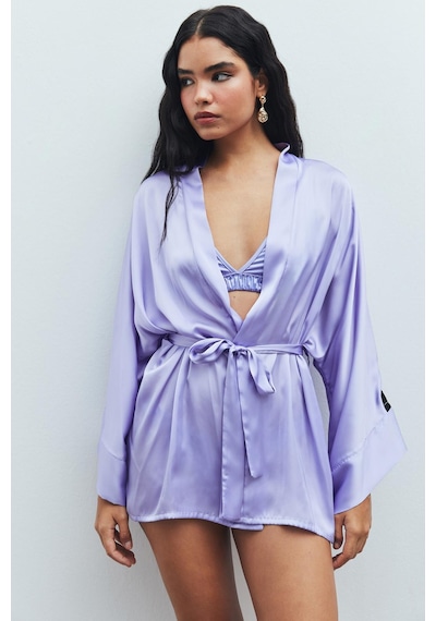 Fumée Lila Kısa Saten Sabahlık / Kimono Lila