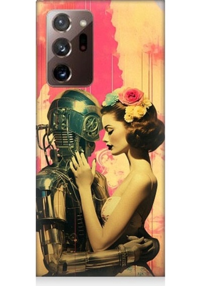 Samsung Galaxy Note 20 Ultra Uyumlu Robot Ve Aşk Desenli Silikon Kılıf