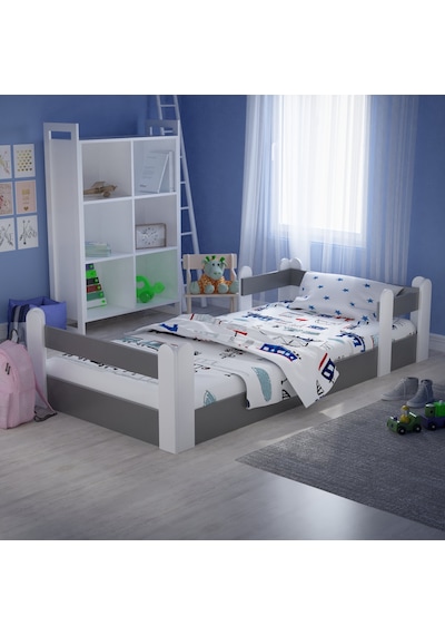 Tuliplifeyapımarket Tuliplife Montessori Karyola Beyaz-Antrasit Çocuk Yatağı -307 Antrasit - Beyaz