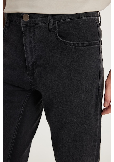 Tudors Erkek Slim Fit Yıkamalı Taşlamalı Esnek Kot Düz Paça Tapered Siyah Pantolon-34827 Siyah