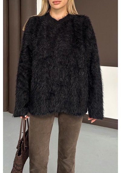 Olcay Oversize Tüylü Soft Kazak Siyah 8270