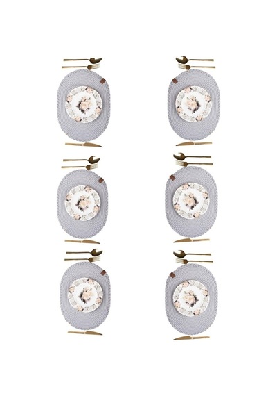 Vos Versa Amerikan Servis 6 Lı Supla Lux Sunum Tabak Altlığ - Oval Gri Vvhm0043-400 - Gri