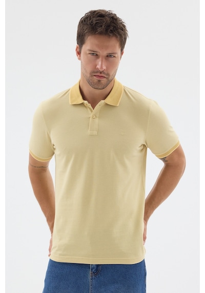 Sarı Polo Yaka Pike Kısa Kol Slim Fit %100 Pamuk Tişört 1011260171 Koyu Sarı