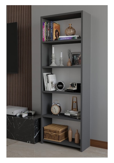 5 Raflı Kitaplık Dekoratif Çok Amaçlı Düzenleyici Raf 150 Cm Salon Çalışma Odası Raf Antrasit 5 Raflı Kitaplık Dekoratif Çok Amaçlı Düzenleyici Raf 150 Cm Salon Çalışma Odası Raf Antrasit