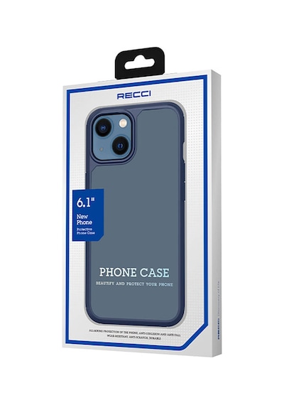 Apple Uyumlu iPhone 13 Kılıf Airbagli Tpu Kenar Mat Arka Yüzey Recci Jazz Serisi Kapak Mavi