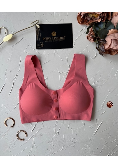 Gracie Lazer Kesim Dikişsiz Önü Çıtçıtlı Açılabilir Rahat Bralet/ Nar Çiçeği