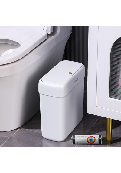 Kapaklı Banyo Çöp Kovası,basın Üst Kapaklı 3 Galon Küçük Çöp Kovası,tuvalet, Ofis, Yatak Odası, Oturma Odası İçin Açılır Kapaklı 10l Köpek Geçirmez İnce Plastik Dar Çöp Kutusu, Gri