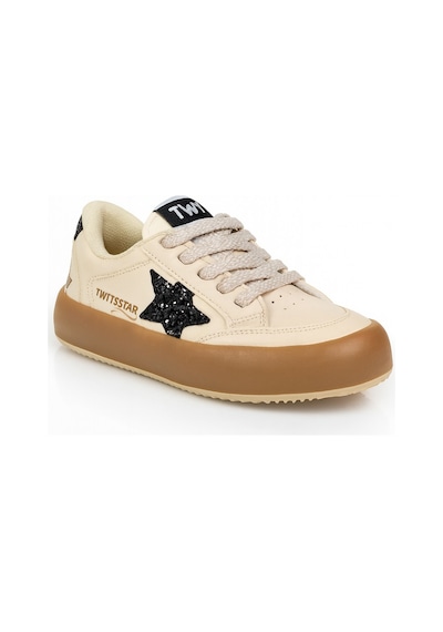 Sstar Beyaz Gümüş Kız Çocuk Cırtlı Bantlı Sneaker Spor Ayakkabı Bej