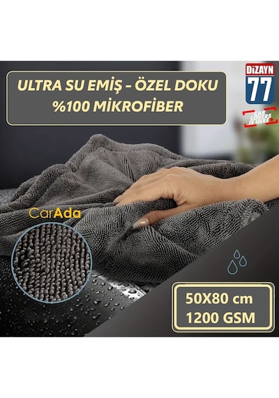 Twisted Pile Oto Kurulama Ve Temizlik Havlusu Gri/mor 1200 Gsm / 50cmx80cm