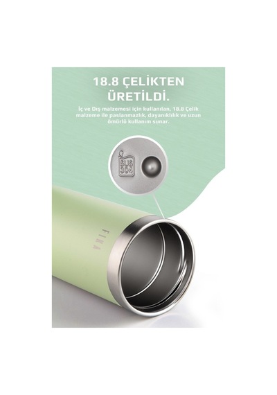 Fika Tauko Sızdırmaz Kolay Sökülebilir Temizlenebilir Patentli Kapak Çelik Bardak Termos 470 Ml -mint Yeşili