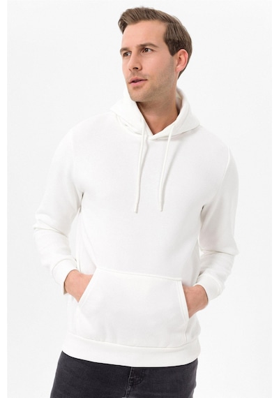 Süvari Oversize Geniş Kesim Pamuklu Yumuşak Dokulu Içi Polarlı Basic Kapüşonlu Sweatshirt Beyaz