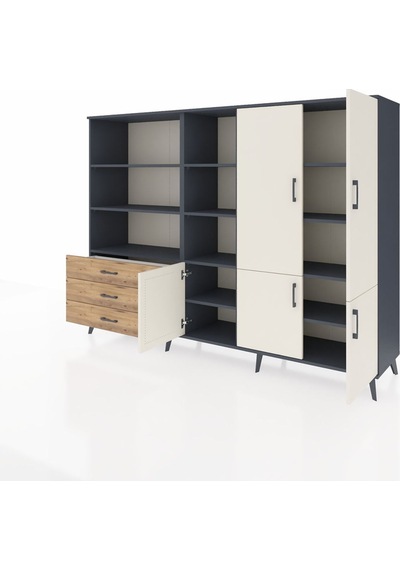 Hyperion Dolap 11 Raflı 3 Çekmeceli 5 Kapaklı 220x44x163 Antrasit Antrasit-aytaşı/çam