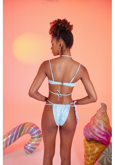 Holly Lolly Özel Yapım Parlak Kumaşlı Premium Mia Bikini Altı Mavi