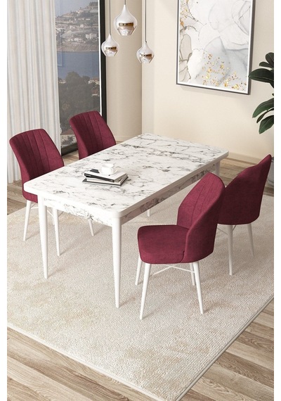 Canisa Arp Serisi 70x110 Sabit Mutfak Masası Takımı Beyaz Mermer Desen Masa 4 Bordo Sandalye Masa Beyaz Sandalyeler Bordo Canisa Arp Serisi 70x110 Sabit Mutfak Masası Takımı Beyaz Mermer Desen Masa 4 Bordo Sandalye Masa Beyaz Sandalyeler Bordo
