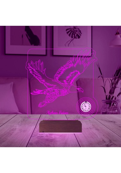 Luvivia Kara Kartal Futbol Taraftar Hediye Kişiye Özel Metal Saatli 3d Lamba - Masa Gece Lambası