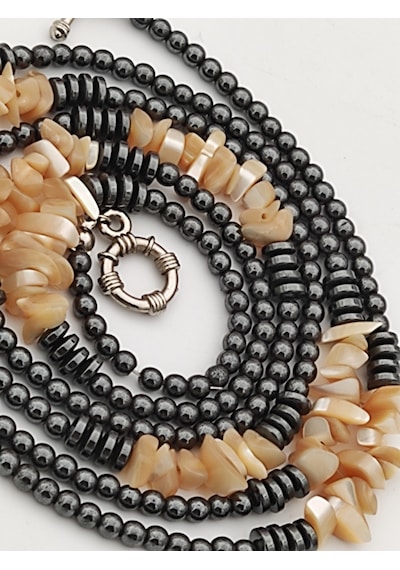 Stoneage Gerçek Sedef Ve Hematit Taşlı Gemici Kilit Şifa  Kolyesi Çok Renkli