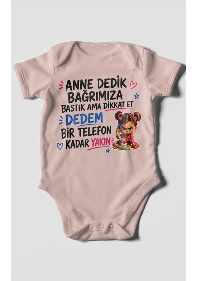 Morivokids Anneye Ve Dedeye Özel Kısa Kollu Bebek Body %100 Pamuk Pastel Pembe
