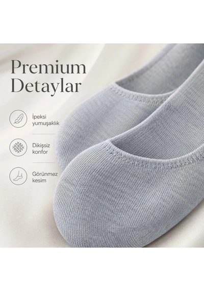 Genel Kadın Bambu 6 Lı Dikişsiz Babet Çorap Siyah Beyaz Gri Görünmez Sneaker Çorap Nefe Gri 6'lı / 36-40