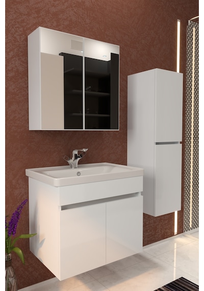 Makbulce Tokyo Havlu Dolaplı 65cm Seramik Lavabolu Mdf Aynalı Banyo Dolabı Beyaz Makbulce Tokyo Havlu Dolaplı 65cm Seramik Lavabolu Mdf Aynalı Banyo Dolabı Beyaz