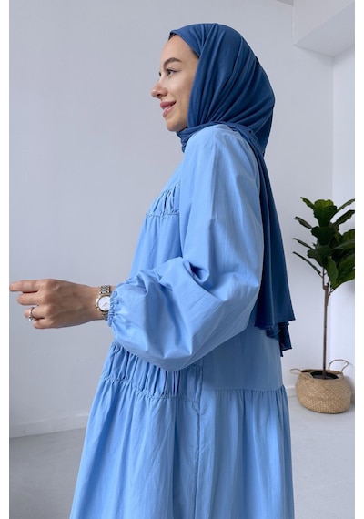 Kahijab Poplin Rahat Elbise - Mavi