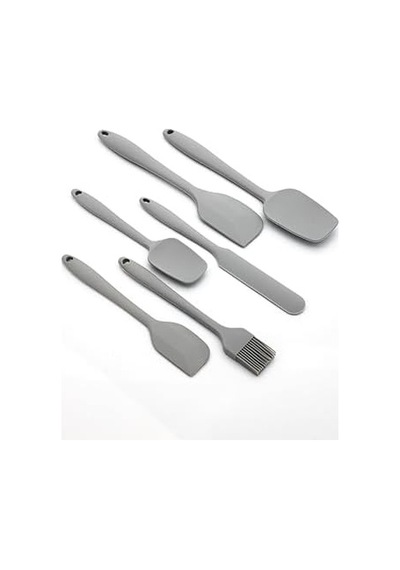 6&apos Lı Silikon Mutfak Spatula Seti, Bpa İçermez, Yüksek Isıya Dayanıklı, Gri Renk, Hediye Soyacak İle 0