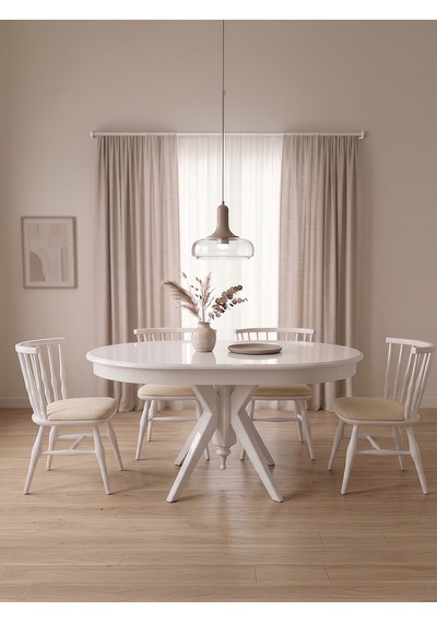 Vintera Açılır Oval Ahşap Mutfak Masası 80x120 Beyaz