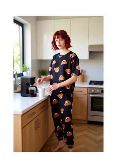 Ersefa Kadın Ayıcık Desenli Lounge Pijama Takımı Fonksiyonel Dayanıklı K Antrasit