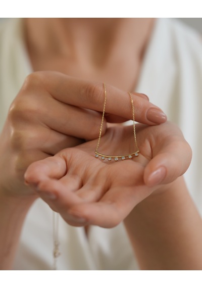 Debora Jewelry 14 Ayar Altın Zirkon Taşlı Modern Tasarım Kolye