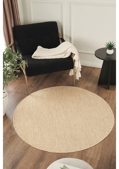 Sisalux 3083 Bej Yuvarlak Sisal Dokuma Jüt Kilim Hav Toz Vermez Mutfak Oturma Odası Halısı Bej