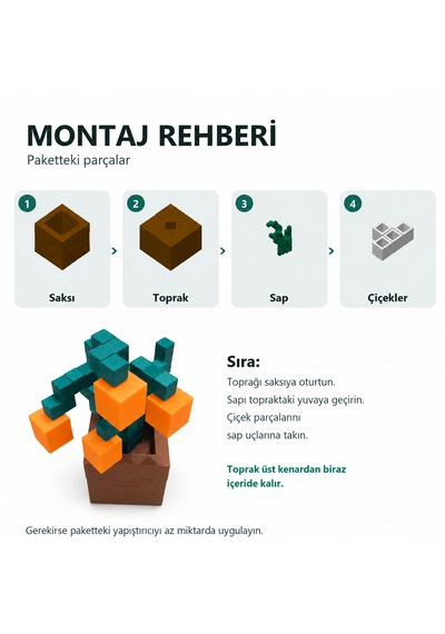 Piksel İnci Çiçeği Biblo - 3d Baskı, Minecraft Esintili Turuncu