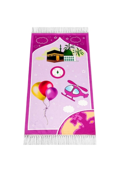 Dijital Baskılı Çocuk Seccadesi - Balonlu Kabeli Pembe Renk - 44 X 78 Cm