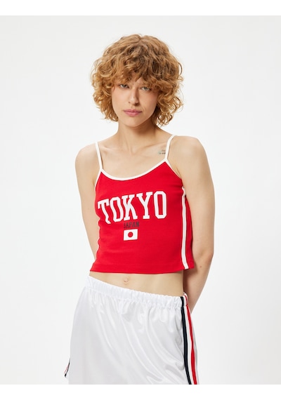Koton Askılı Atlet Slogan Baskılı Bisiklet Yaka Slim Fit Kırmızı 4sal30388ık Kırmızı